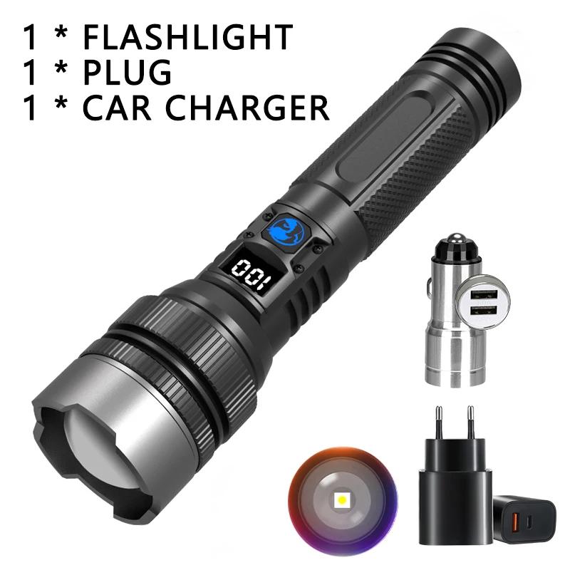 Super Bright LED Portable Flashlight USB Rechargeable Torch with Built-in Battery High Lumen Outdoor Waterproof Camping Lantern