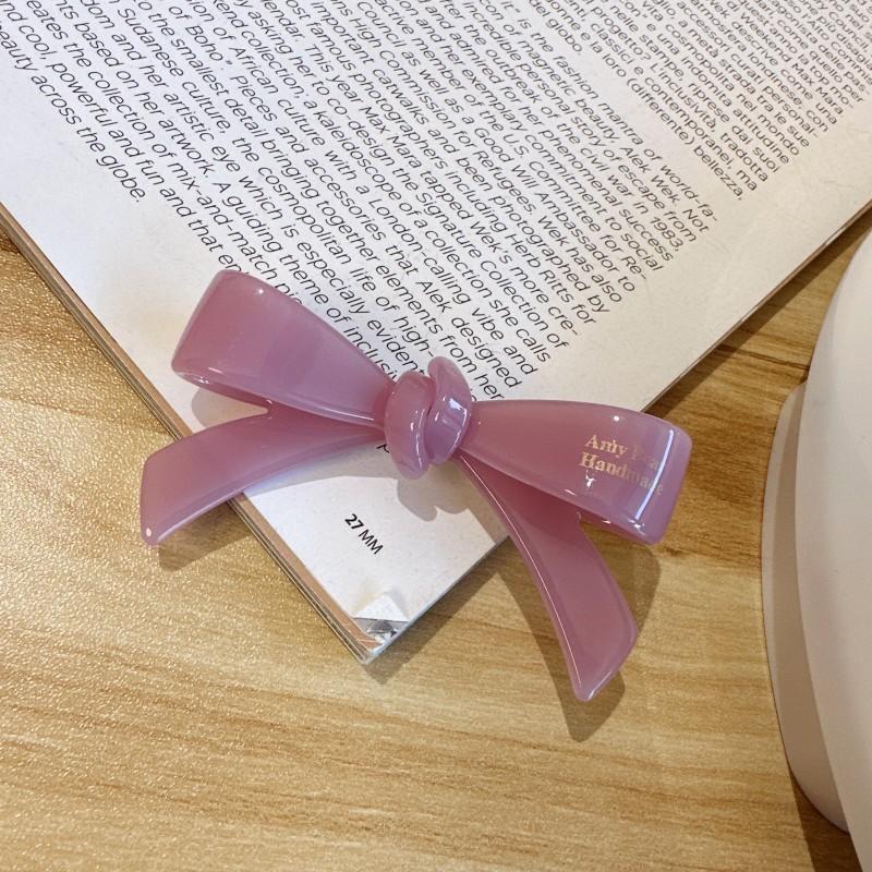 6.5cm Bowknot Acetate Alloy Hairclip Barrette Candy Pinky Color Side Clip Duck Bill for Children and Girls Kawai Korean Fashion