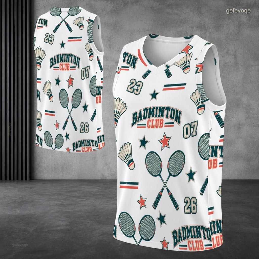 Men Plus Size V Neck Sleeveless Fencing Pattern Printed White Straight Hem Tank Top