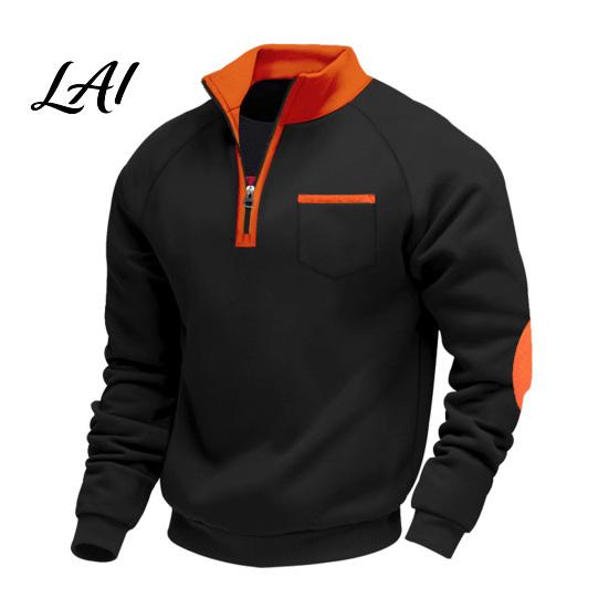 Work Commuter Clothing Men Quarter Zipper Pullover Tops Mock Neck Long Sleeve Sweatshirt Contrast Winter Warm Casual Tops Color Sport with