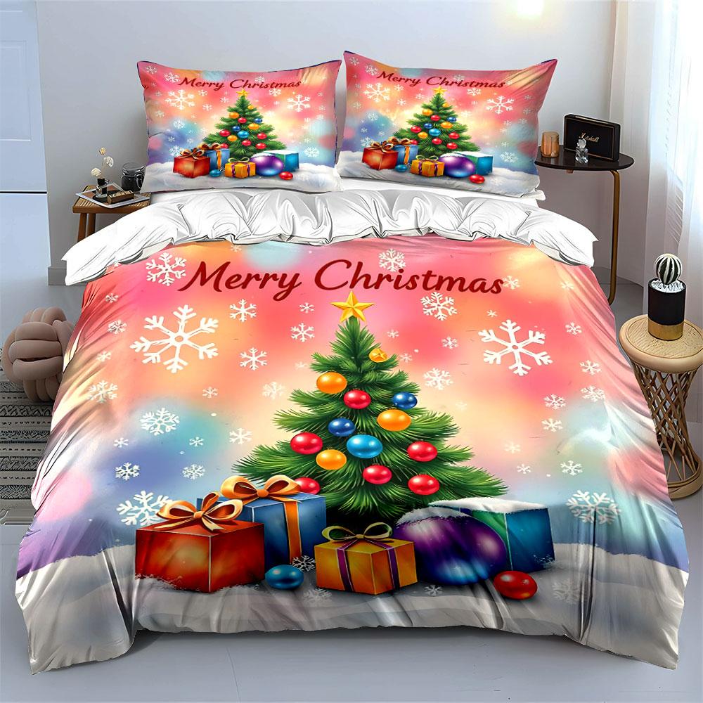 Christmas Tree with Gifts Print Bedding Duvet Cover Set Duvet Cover Pillowcases (1*Duvet Cover 2*Pillowcases, without duvet insert)