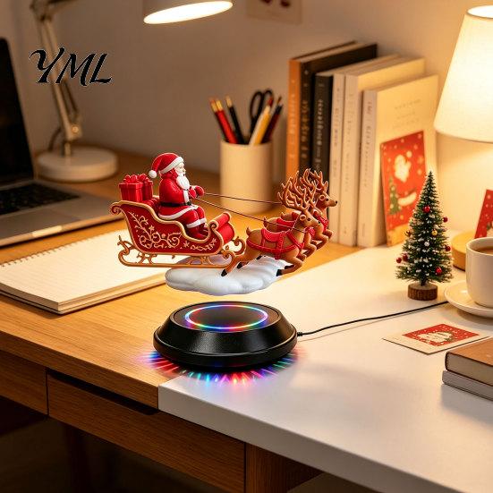 Seasonal Desktop Decoration Floating Santa Sleigh, Magnetic Levitation Santa's Flying Sleigh Ornament, Christmas Holiday Centerpiece for Home Display