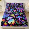 Psychedelic Mushroom Fitted Sheet Set, Psychedelic Bed Cover with Pillowcase, Colorful Bedding Set 2pcs for Kids Girls Adult