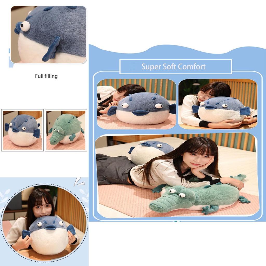 Cute And Soft River Puffer Crocodile Plush Toy Sleep Pillow Stuffed Animal Doll