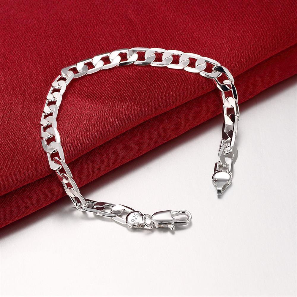 European and American Fashion Exquisite Copper-Plated Silver Jewelry Bracelet, 6/8MM Flat Side Design.