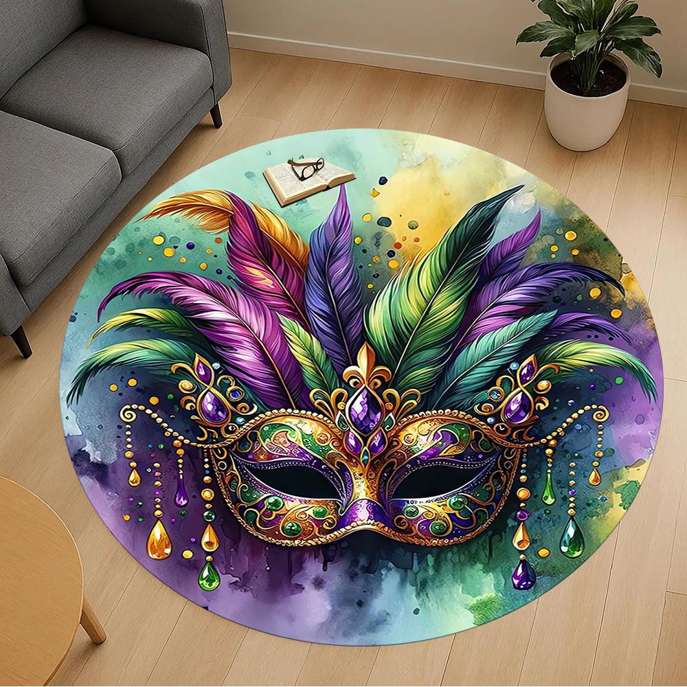 1pc mask feathers Round Chair mat Area Rug - Non-Slip, Floor Mat for Office, Bedroom, home decor Christmas Gift-1002358