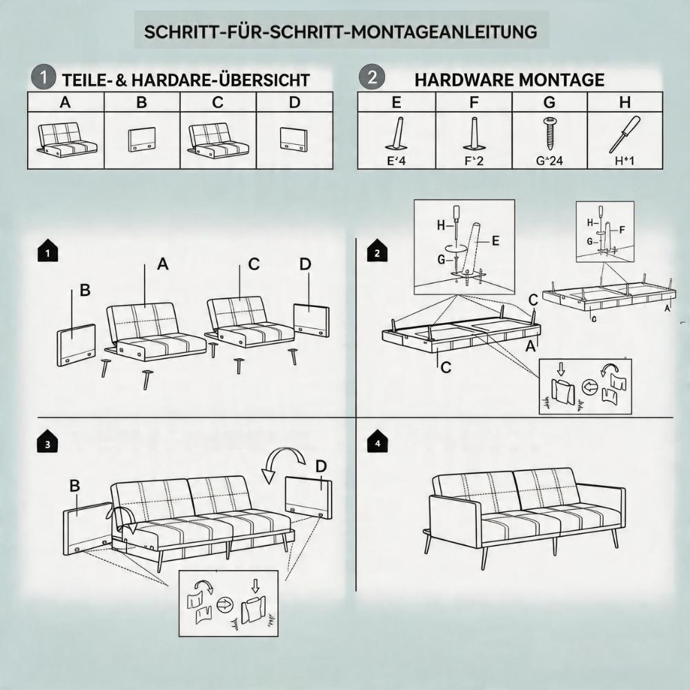 2-in-1 Sofa Bed, Multifunctional Folding Sofa with Adjustable Backrest, Convertible Sofa for Living Room & Bedroom, Beige