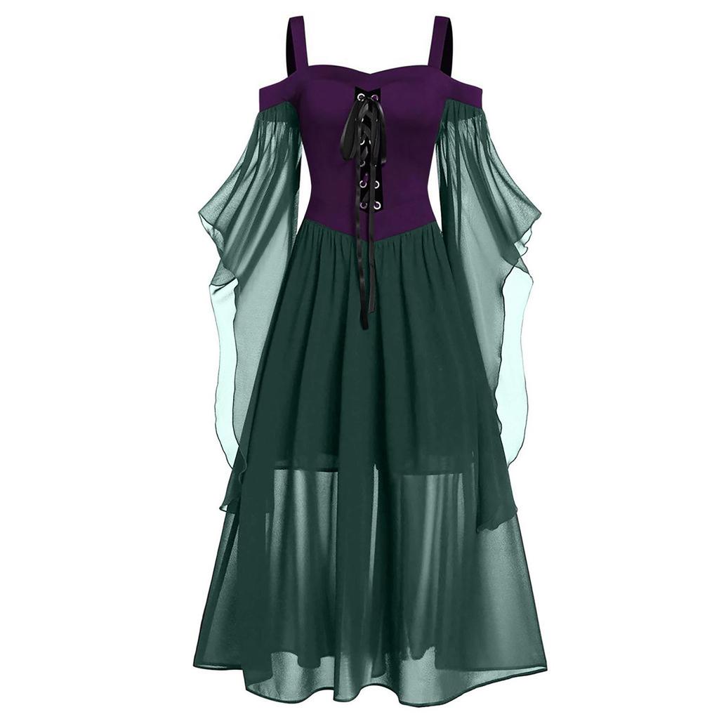 European & American Halloween Sleeveless Chiffon Color Block Dress