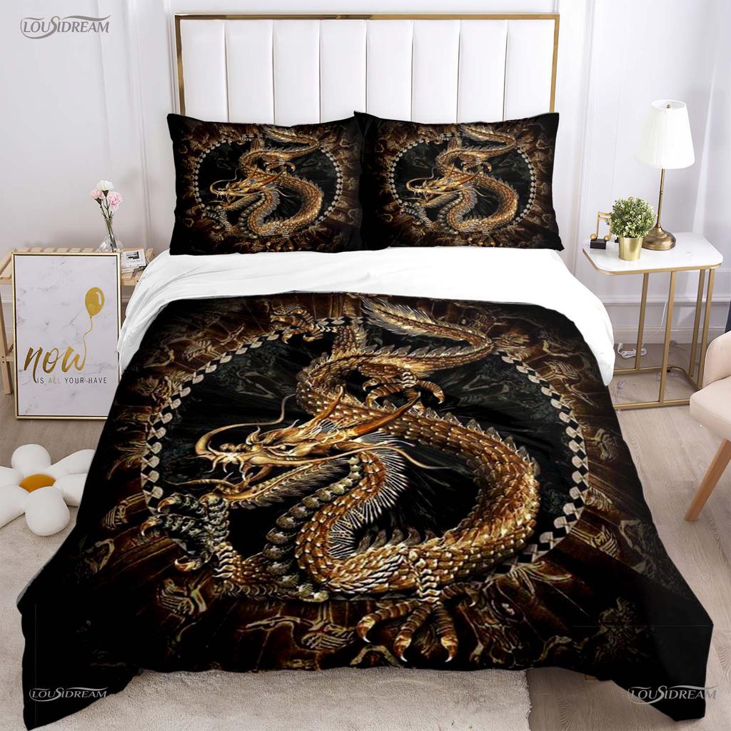 Fashion Dragon and Tiger Battle All Season Duvet Cover Bedding Sets Soft Quilt Cover and Pillowcases Single/Double/Queen/King