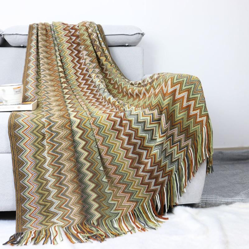 Вязаное одеяло Bohemia Light Luxury Вязаное бархатное одеяло Line Одеяло для дивана Одеяло для офиса Одеяло для кондиционера