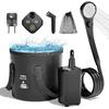 Portable Camping Shower 6000mAh Rechargeable Shower Pump Filtered Shower Head with 5 Gallons Foldable Bucket for Hiking Beach Travel Pet BathCar