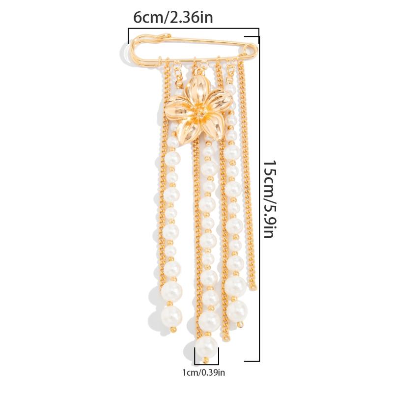 Pearl Flower Brooch Exaggerated Tassel Pin Multilayer Pants Chain Charm Lapel Pin Jewelry Decoration Accessories Gifts