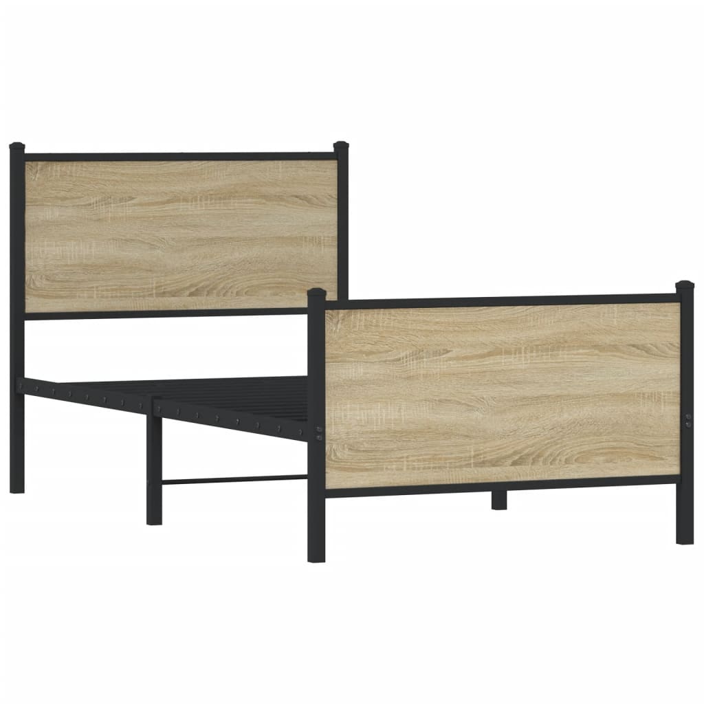 Metal Bed Frame without Mattress Sonoma Oak Finish 90 x 200 cm
