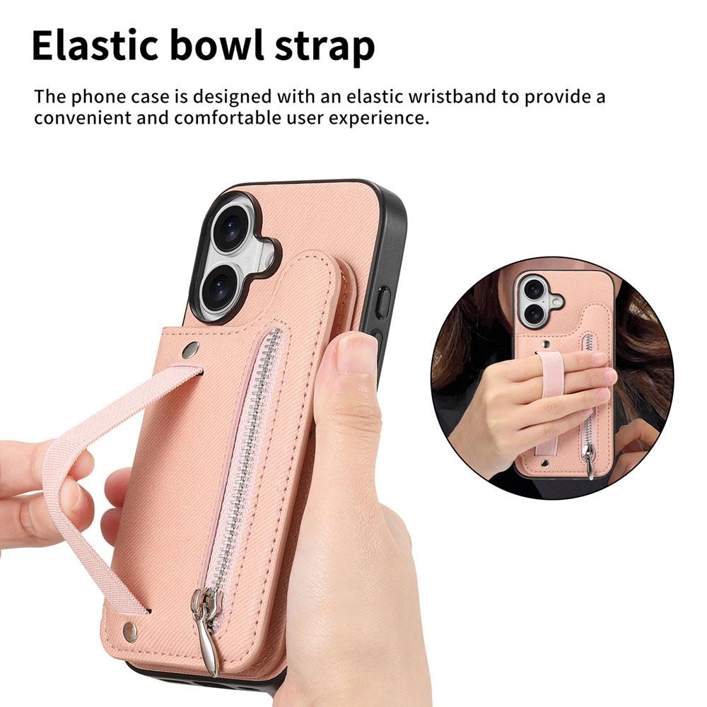 Кошелек с молнией, слотами для карт, кожаный чехол для iPhone 16 15 13 Pro Max 14 Plus 16Pro 15Pro, эластичный шнурок, кожаный чехол на запястье