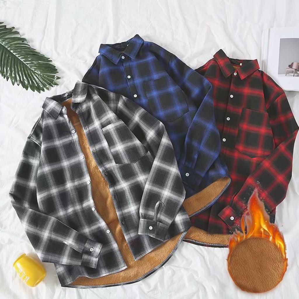Women's Warm Plaid Shirt Autumn And Winter Long Sleeve Buttons Up Jacket Soft Lined Flannel Coat With Pockets
