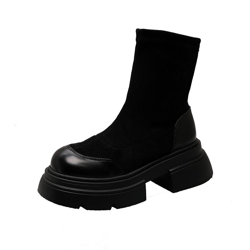 Suede Flats Women Ankle Boots Mid Heels Fashion Shoes Woman Brand 2025 Trend Pumps Goth Casual Walking Chelsea Snow Botas Mujer