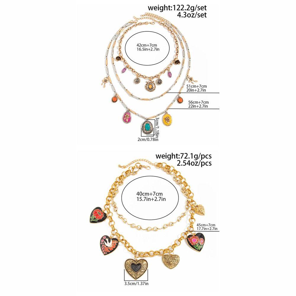 Gold Enamel Necklace Metal Chain Bohemian Collarbone Chain Fashion Heart Pendant Necklace Women