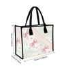 Cute Pink Bow Pattern Tote Bag Casual Daily Shoulder Bag for Ladies Shopping
