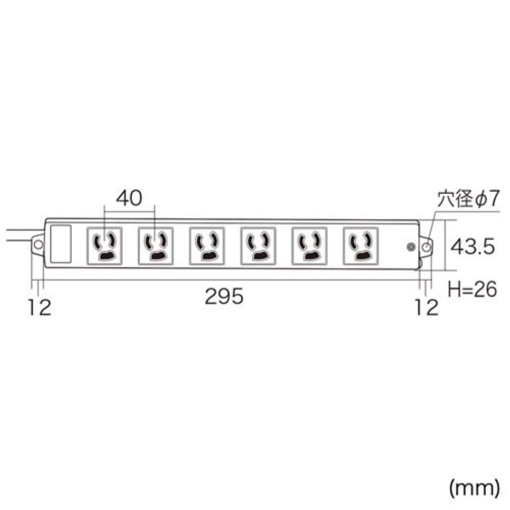 Sanwa Supply 3-Pin Power Strip, 6 Outlets, with Magnets and Power Indicator, 3m, TAP-K6-3