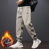 Autumn and Winter Plus Size Men's Padded and Thickened Warm Sweatpants Elastic Trousers Straight Type Solid Colour Drawstring Casual Trousers