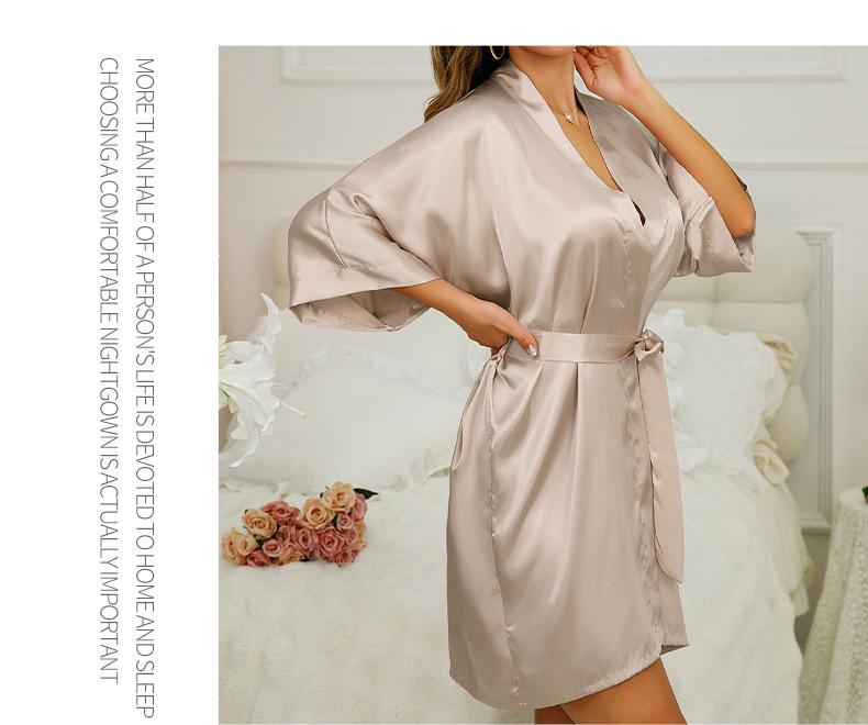 Женский однотонный халат-кимоно из шелковистой ткани - Длинный, сексуальный халат с запахом и домашняя одежда