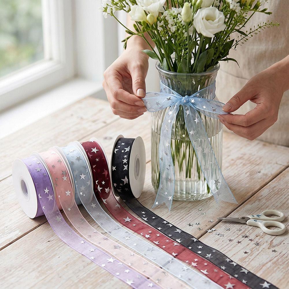 2.5cm Star Silk Ribbon Polyester Floral Bouquet Ribbon Creative Gifts Packaging Material
