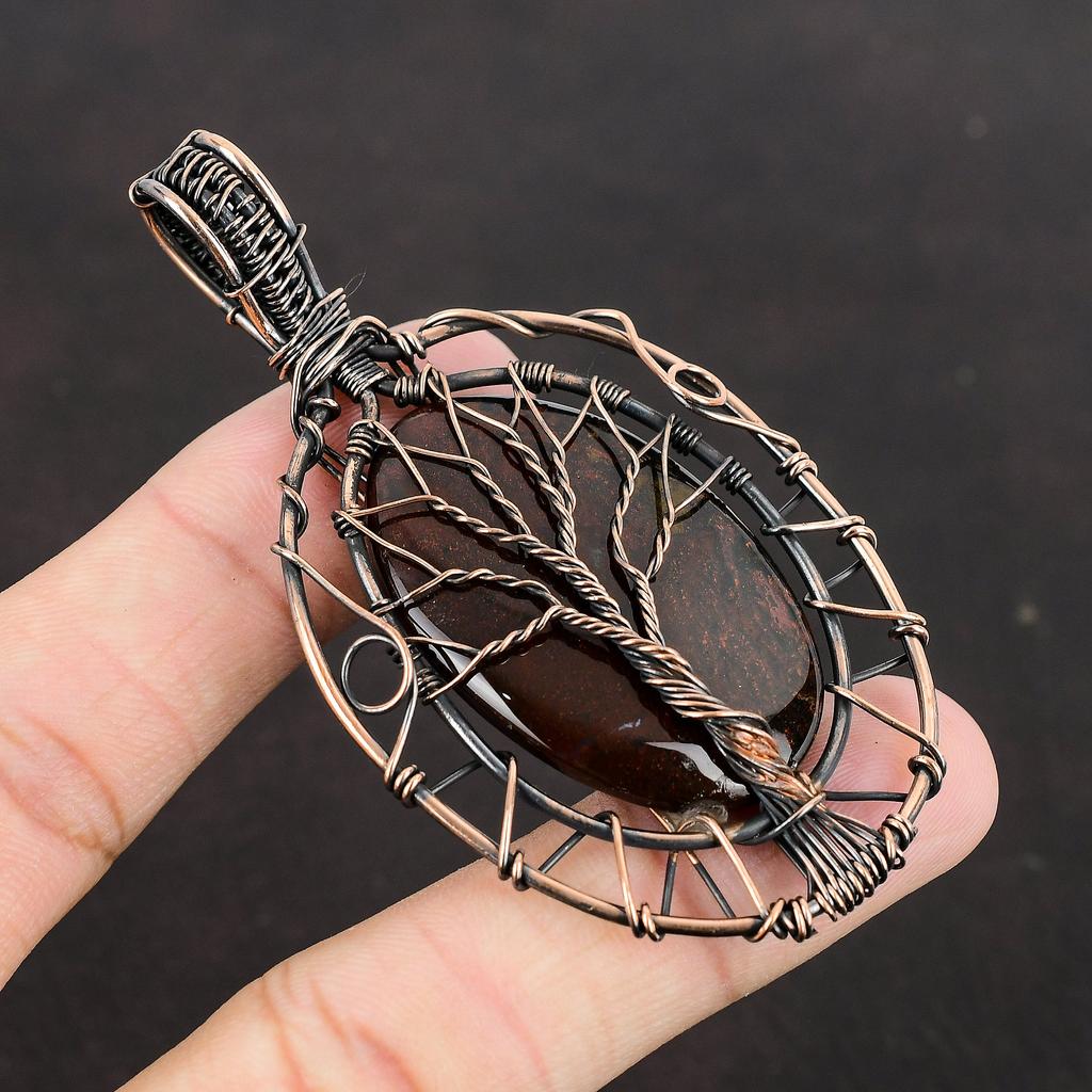 Подвеска из кровавого камня «Дерево жизни», медная проволочная обертка, подвеска из драгоценных камней ручной работы, ювелирное изделие из кровавого камня в подарок маме, подвеска с проволочным дизайном