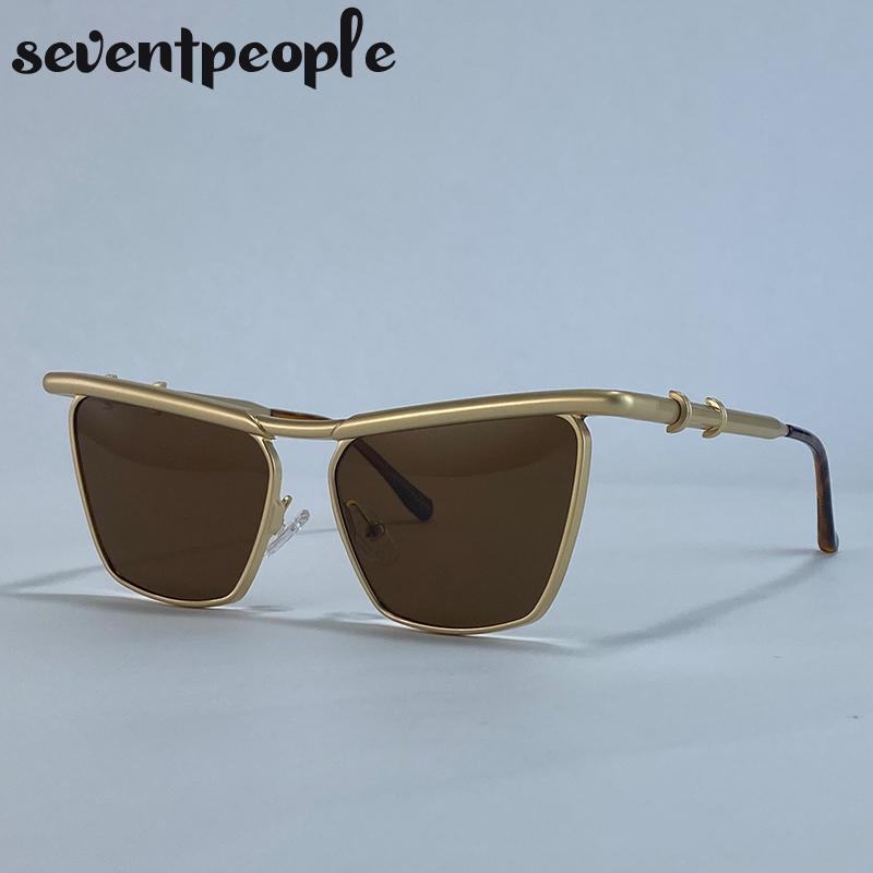 Классические солнцезащитные очки «кошачий глаз» в стиле панк для женщин, трендовые металлические квадратные солнцезащитные очки-щитки класса люкс, винтажные уличные солнцезащитные очки для леди