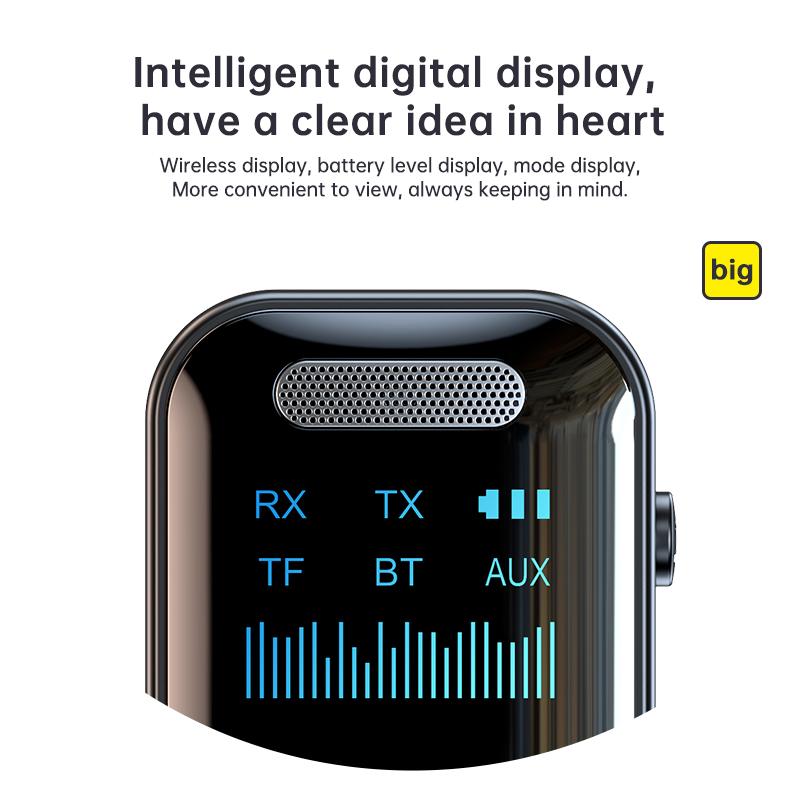 VAORLO 4 In 1 Bluetooth 5.4 Audio Receiver Transmitter 3.5MM AUX TF Card Play Stereo Music LED Display Wireless Adapter With Mic For Car TV PC