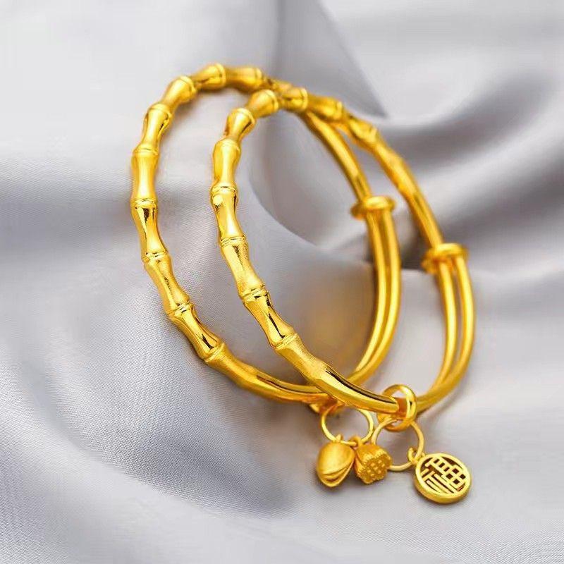 Женский браслет из бамбука золотого цвета, тонкий браслет с пуш-пульным браслетом, ювелирные изделия Lotus Peng