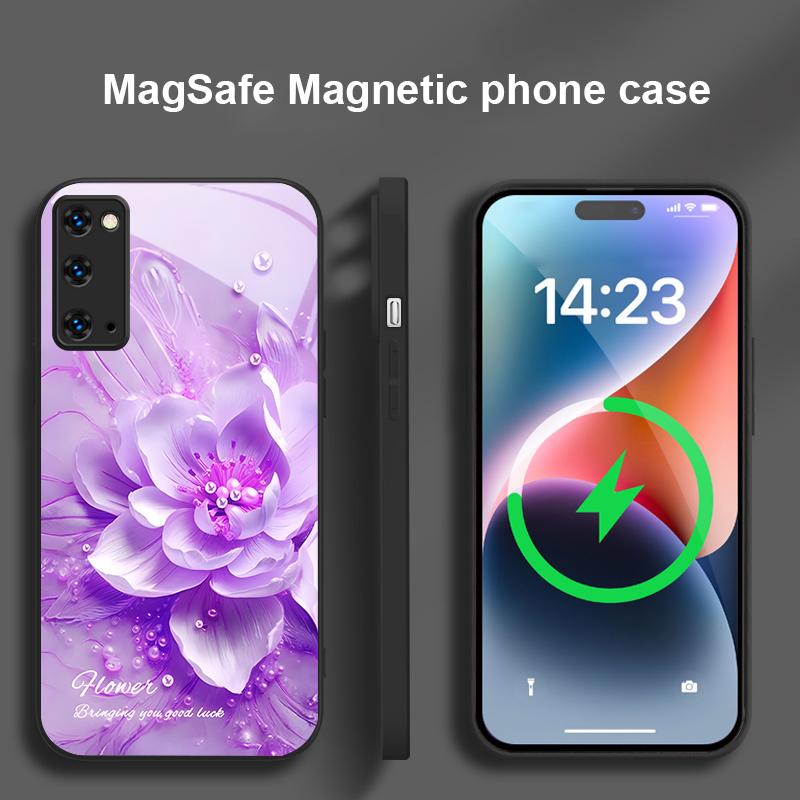 Цветущие синие цветы Для Samsung S25 S25 Edge S25Ultra S8 9 10 20 S21 Pro 22 Plus S23 FE S24 Ultra Magsafe Стеклянный чехол для телефона