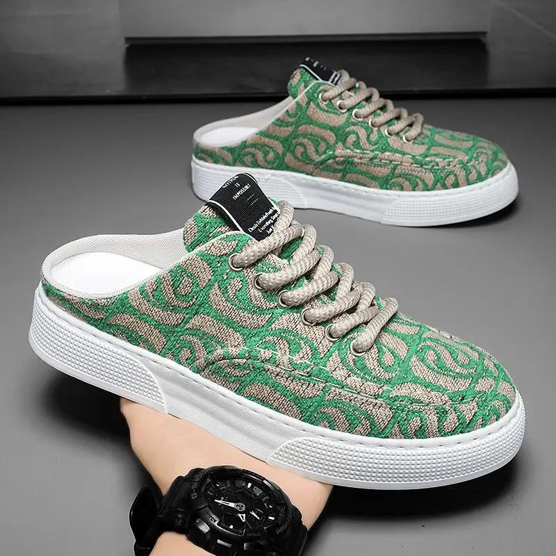 Men's Shoe Canvas Half Slides Mules Summer Casual Male Slipper Original Cheap Shoes Stylish Hot Mascullino Liquidation Eva Fun