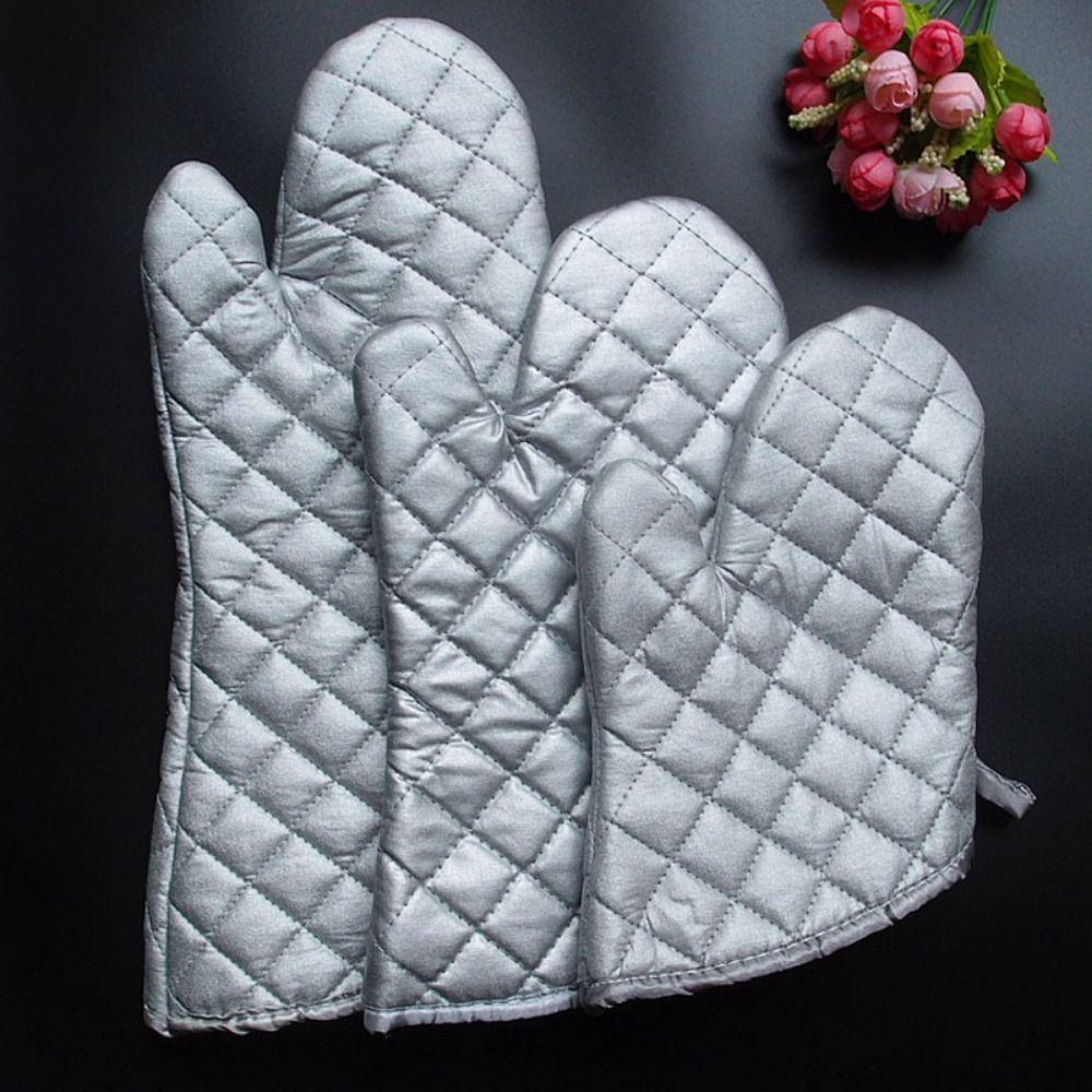 Термостойкие длинные хлопковые прихватки для духовки, утолщенные утепленные удлиненные перчатки для выпечки, хлопковая подкладка, угловые манжеты, для барбекю, наручные перчатки