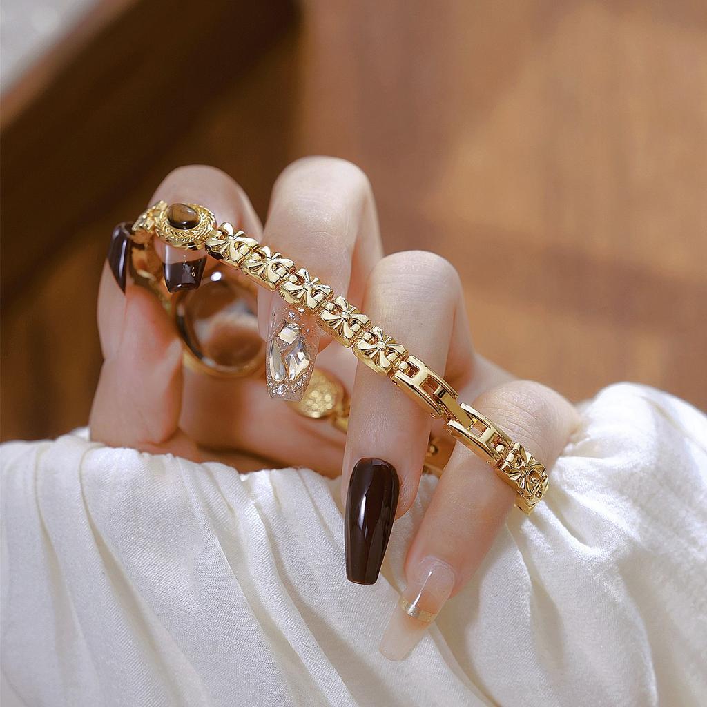 Женские часы Легкий люксовый бренд Натуральный камень тигровый глаз Нефритовый браслет Водонепроницаемые Премиум цепочка Женские Модные Кварцевые часы