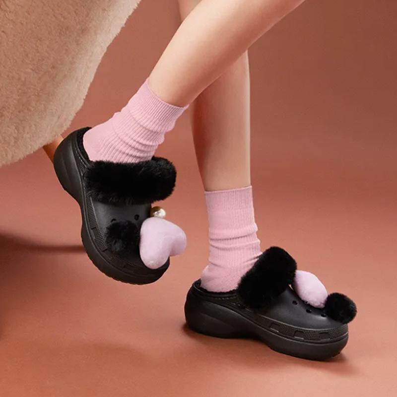 Crocs Ева Сплошная Толстая Подошва Флисовые Клоги Женские клоги Черный 210691-001