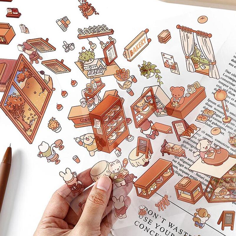 1 лист 3D Пейзаж Хижина Сумка Наклейки Наклейка для питомца Милый мультфильм Карманный DIY Сцена Ландшафтный Декор Наклейка