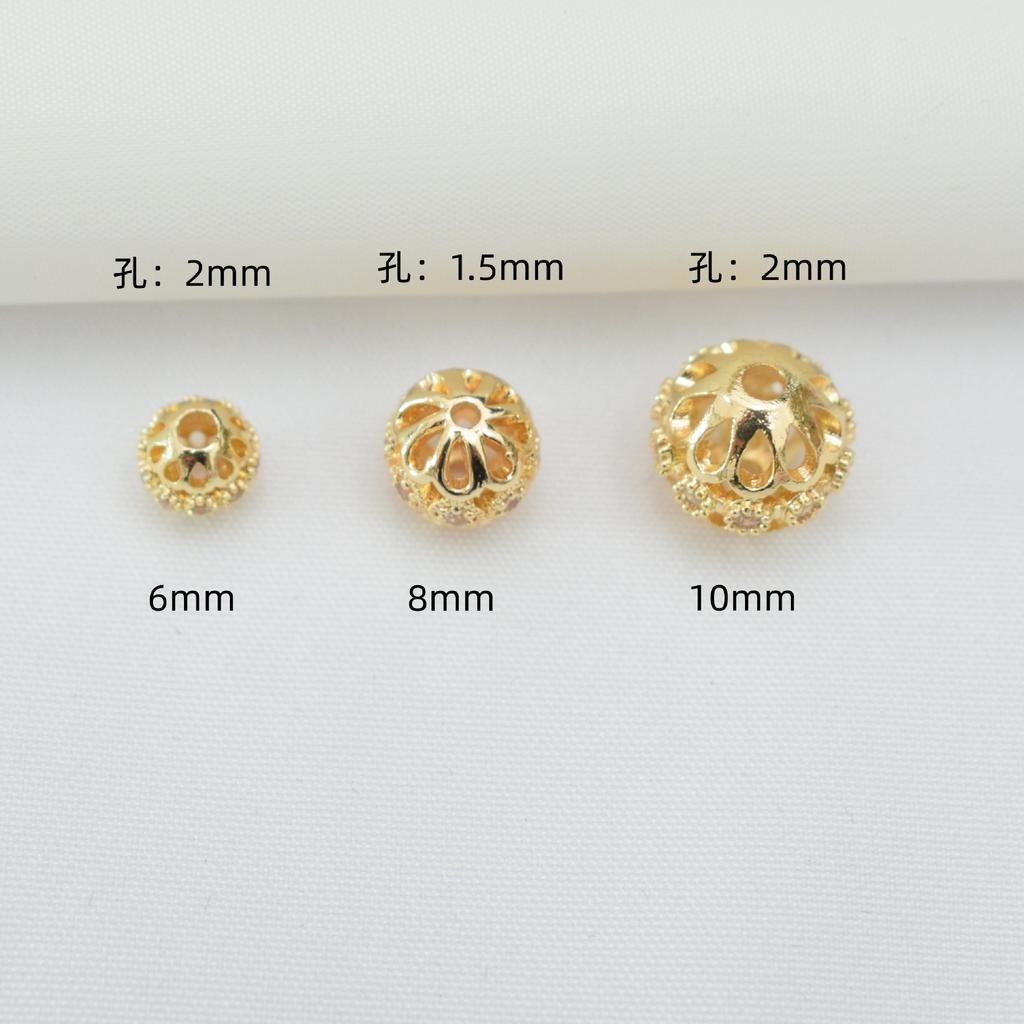 10 шт. 14-каратный золотой пакет, сохраняющий цвет, микро-инкрустированные циркониевые круглые бусины, полые свободные бусины, бриллиантовые шарики, бусины для браслета своими руками, бисерный материал для украшений