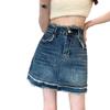 Классическая универсальная молодежная юбка-бюстье А-силуэта с необработанным краем и высокой талией, повседневная тонкая юбка в стиле ретро с высокой посадкой, летняя модная ковбойская короткая юбка
