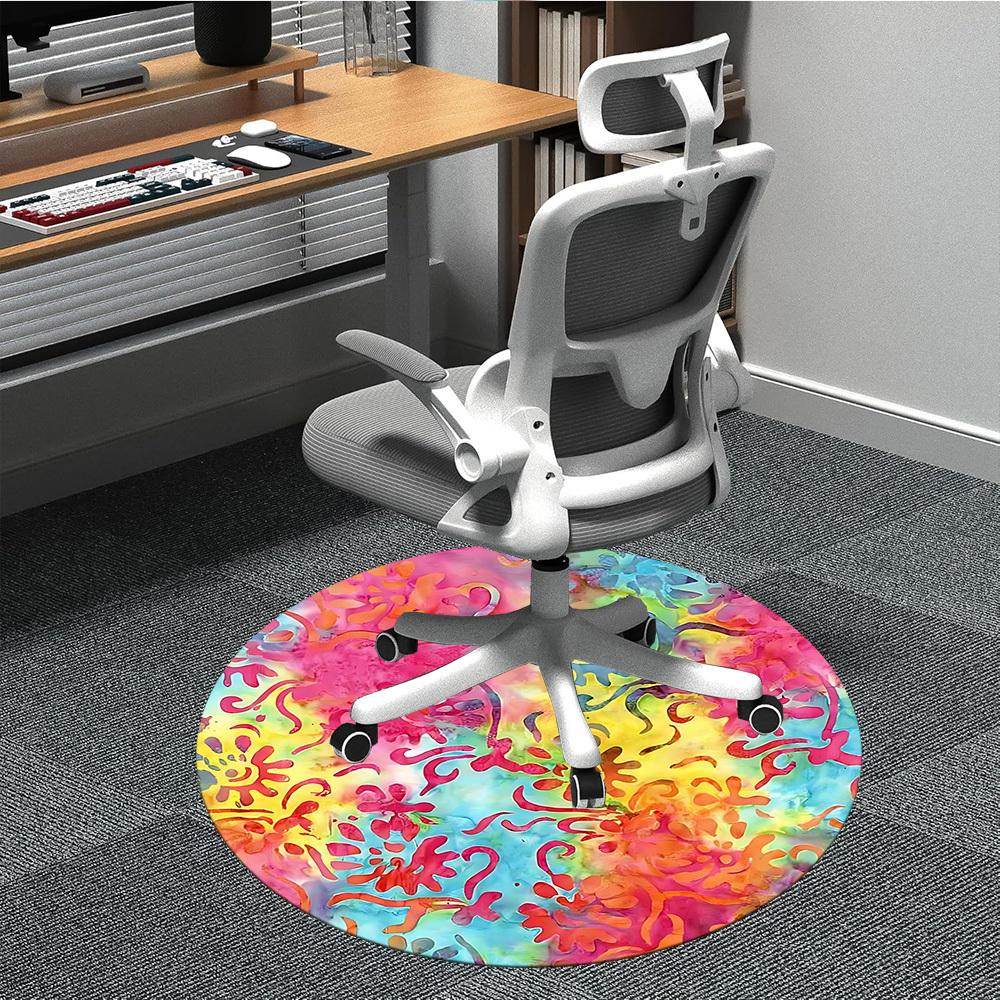 1pc Tie Dye Pattern Chair Carpet for Office, Round Non Slip Durable Large Size Office Carpet, Suitable for Office