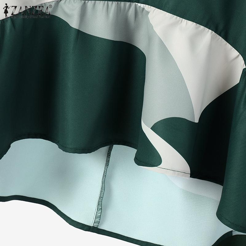 ZANZEA Женский винтажный круглый вырез с коротким рукавом и принтом, топ и брюки