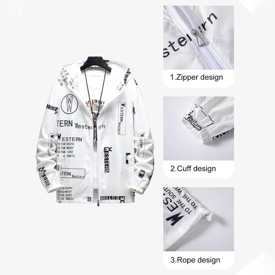 Men Sun Protection Coat Hooded Long Sleeve Pockets Zipper Placket Sun Protection Jacket Letter Print Quick Drying Fishing Outwear