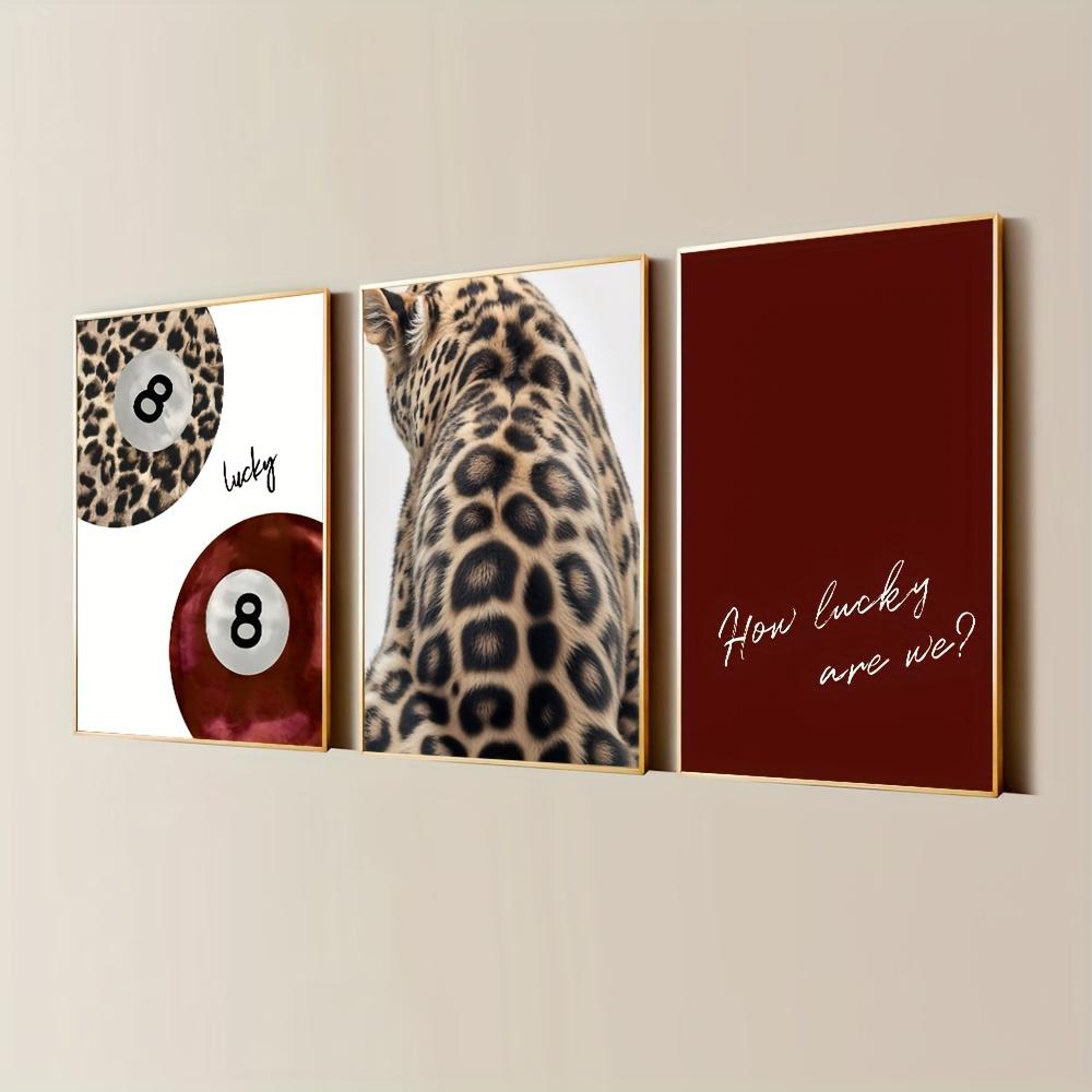 3pcs/set Lucky No. 8 Ball Leopard Cheetah Canvas Print How Lucky We Are Quote Wall Art Poster for Modern Living Room Home Decor