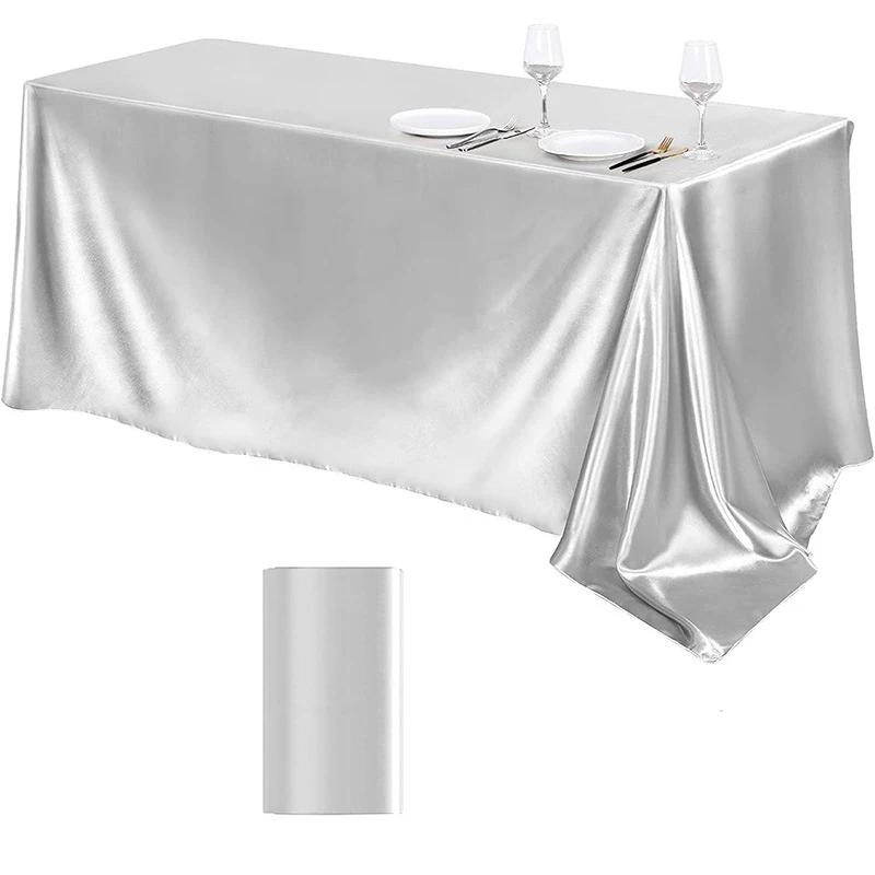 Table Cover Satin Tablecloth Soft Overlay Wedding Satin Large  Bright Smooth Silk Rectangle Christmas Banquet Anniversary Dining Party Table Decor