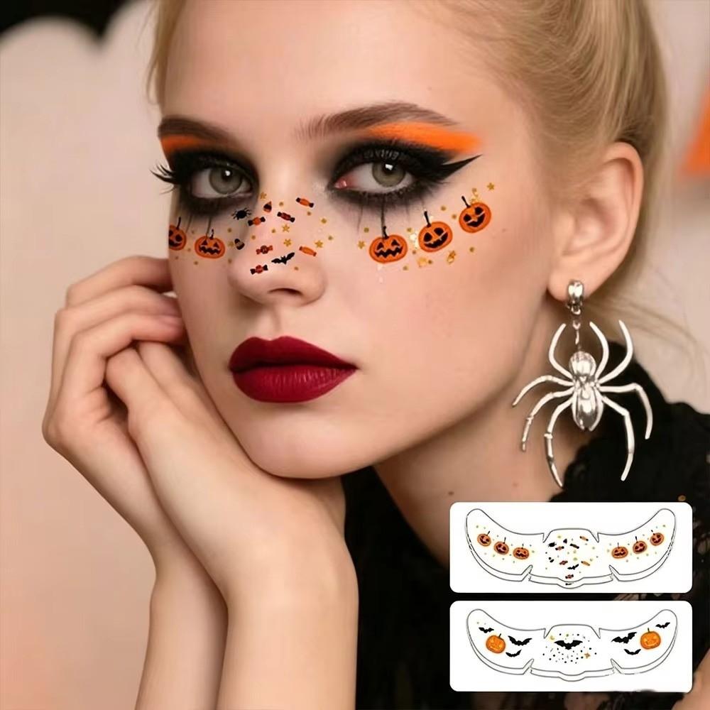 Waterproof Facial Tattoo Stickers Ghost Pumpkin Bat Ghost Stickers Halloween Party