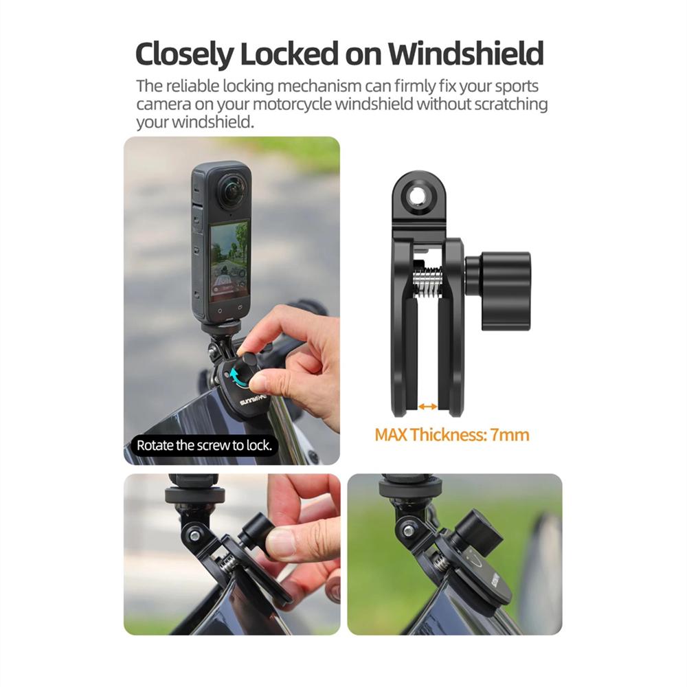 Aluminum Motorcycle Windshield Camera Mount Clamp Holder For GoPro Insta360 DJI