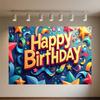 Colourful Happy Birthday Theme Backdrop Supplies 3D Ballon Background Banner Kids Birthday Party Decorations Photo Shoot Props