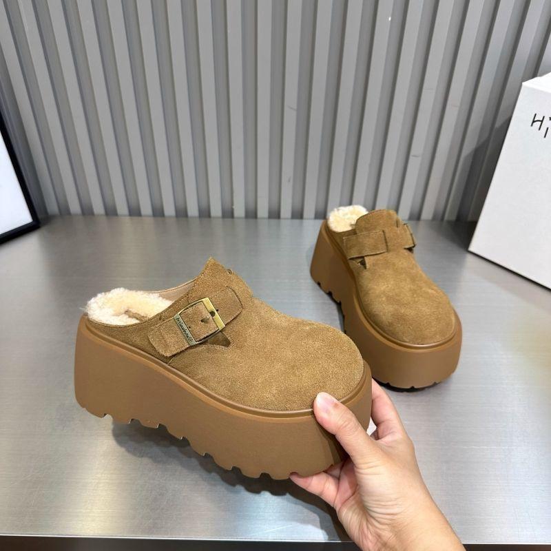 Унисекс шлепанцы Birkenstock на меху с толстой подошвой для ношения зимой и осенью
