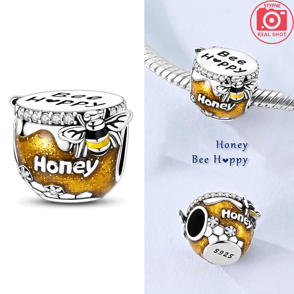 S925 Silver Sweet Honey Jar Pendant Golden Bee Beads Fit Bracelet Jewelry Women Accessory Children’s Party Gift