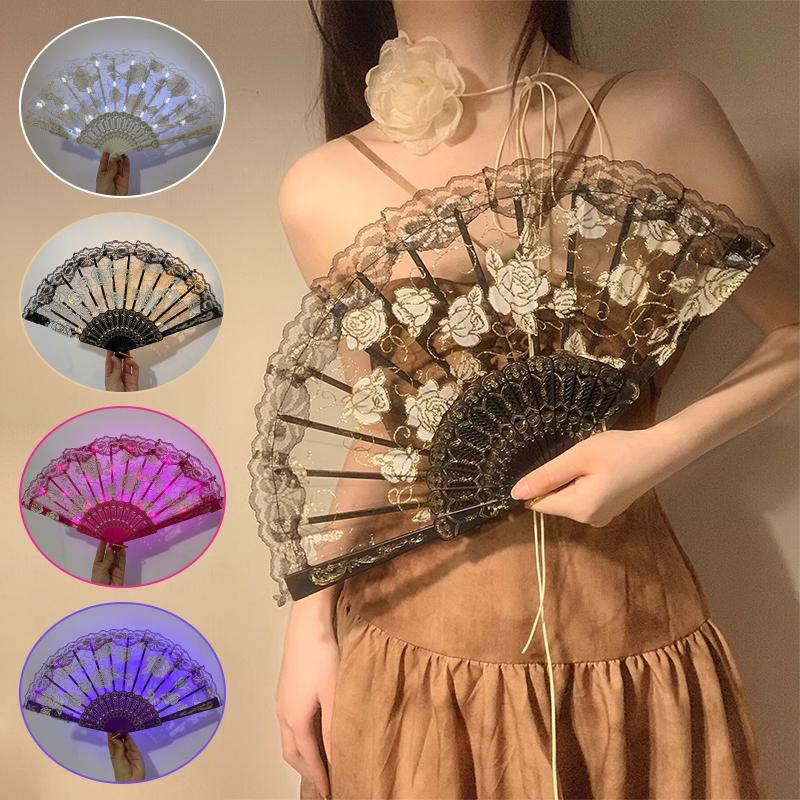 LED Wedding Hand Fans Dance Fan for Women Custom Wedding Fan Folding Hand Fan for Women Glow Fan Glow In Dark Abanicos Para Boda