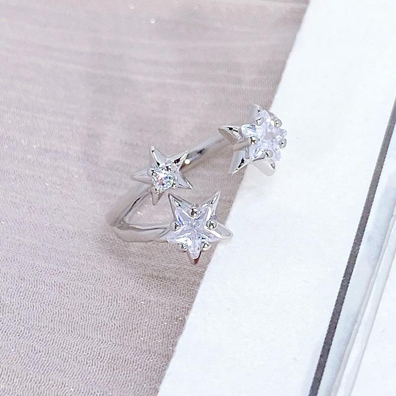 Quadrangram Star Sparkling Diamond Zir*****Pen Ring Personality Sweet Cool Star Niche Ring Woman
